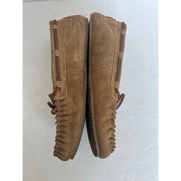 Minnetonka Cally Brown Suede Slip On Faux Fur Lined Bow Flat Slipper Shoes Sz 10 - Picture 5 of 11